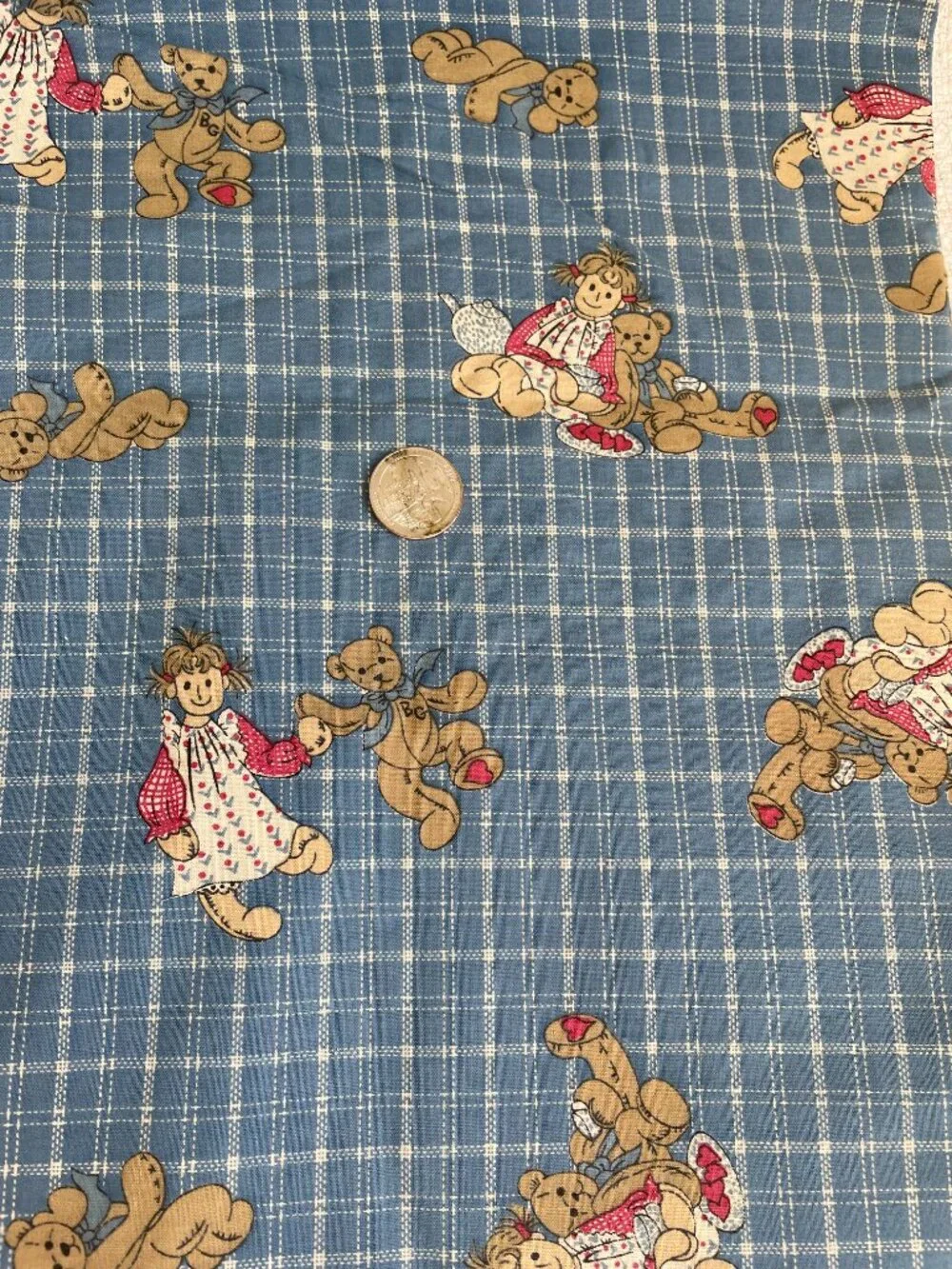 44 x 31” Teddy Bear Doll Plaid Print Cotton Fabric Craft Quilting